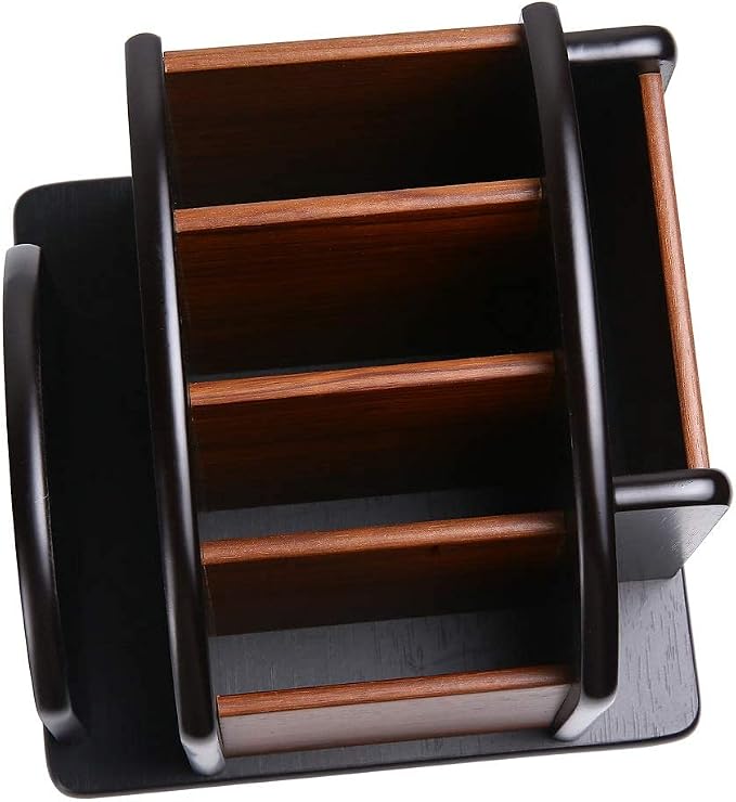 Siveit Wooden Desk Organizer, Desktop Office Supplies Storage Remote Control Caddy Holder (6-Compartment)