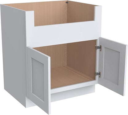 CozyHommie 33" RTA Shaker Solid Wood White Farmhouse Sink Base Cabinet WITT 2 Doors - Large Capacity Under Sink Storage with Soft-Close Doors for Kitchen, Bathroom, Laundry Room (White)