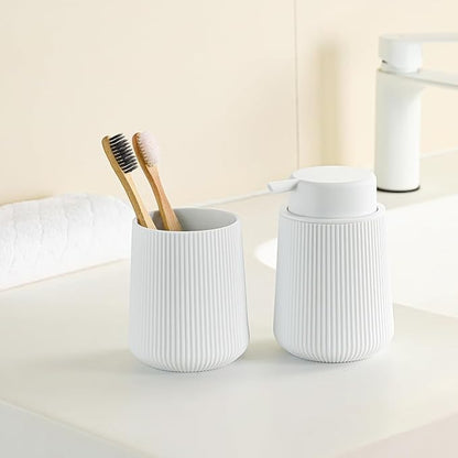 YAUKPH White Striped Toothbrush Holder for Electric Toothbrushes Bathroom Organizer Cup for Toothpaste Kids & Adults