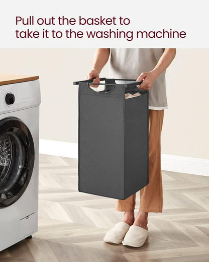 VASAGLE Laundry Hamper, Laundry Basket, Laundry Sorter with 3 Pull-Out and Removable Bags, Shelf, Metal Frame, 3 x 10.6 Gallons (40 L), 36.4 x 13 x 28.4 Inches, Slate Gray and Charcoal Gray UBLH301G01