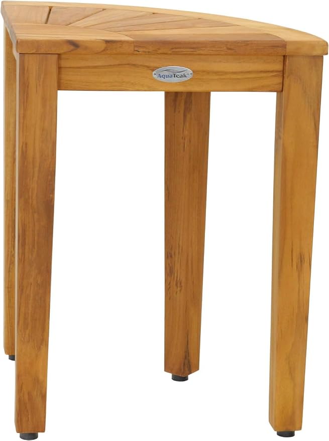 AquaTeak 15.5" Kai Corner Teak Shower Bench - Shower Stool with Elevated Height for Bathroom - Durable Water Resistant Shower Chair - Shaving Foot Rest - Indoor & Outdoor Use