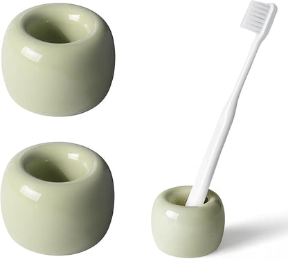 AirMoon Mini Ceramic Toothbrush Holder for Bathroom - Dark Green Small Countertop Organizer, Easy Clean Toothbrush Stand, Suit for Electric Toothbrush Head, Pens & Coffee Spoon, Pack of 2