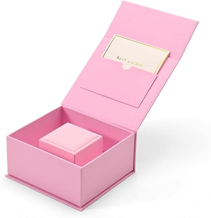Oirlv Ring Gift Box with Lid Magnetic Boxes for Wedding Proposal Gift Birthday Present with Card(Pink)