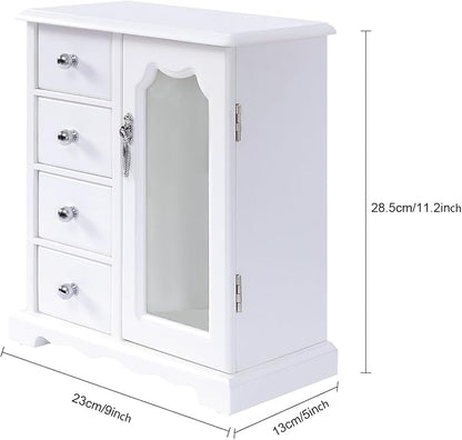 Jewelry Box for Women, 4 Layer Jewelry Holder Organizers Large Jewelry Storage Case with Mirror ,Double Doors, Ring Necklace Carousel, for Necklaces Earrings Rings Bracelets Christmas New Year Gifts
