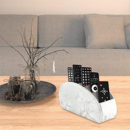 Remote Control Holder with 5 Compartments – [Upgrade Version] PU Leather Remote Caddy Desktop Organizer Store TV, DVD, Blu-Ray, Media Player, Smart Phones, Heater Controllers(Marble white)