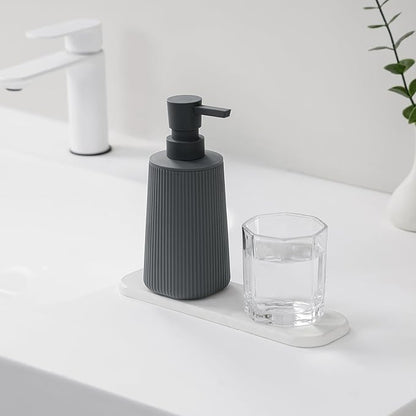 Small Soap Dispenser for Bathroom and Kitchen, Modern Farmhouse Striped Style Plastic Hand Soap Dish Soap Dispenser with Pump Matte Dark Gray