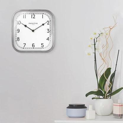 Presentime & Co 10" Anton Vintage Square Clock, Silent No Ticking, Wall & Mantel 2 in 1, Desk and Shelf Clock, Tabletop Décor, Modern Silver Color