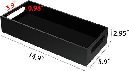 Tasybox Toilet Paper Holder with Storage, Acrylic Toilet Tank Tray, Black Bathroom Trays with Handles Vanity Tray for Home Decor