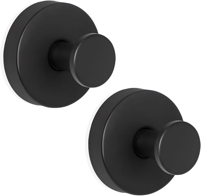 ZESLMG Suction Cup Hooks for Shower, Black Wreath Hangers for Front Door Glass Window Bathroom Kitchen Wall, Removable Towel Holder Bath Robe Loofah Coat Hooks No Damage for Hanging, 2 Pack