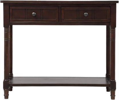 Knocbel 35.5 Inch Antique Entry Console Table with Drawers & Bottom Open Shelf, Solid Wood Sofa Couch Table for Entryway Hallway Living Room (Espresso)