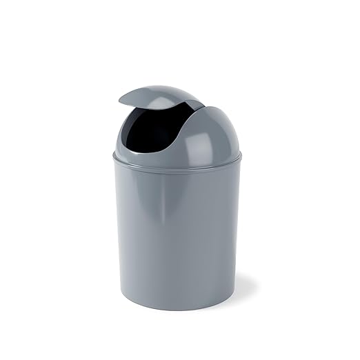Umbra 1.25 Gallon Mini Waste Can with Removable Swing-Top Lid - Small Garbage Bin for Kitchen, Bathroom, Bedroom, Office - Compact Trash Can Fit Under Tables & Counters - Steel Blue