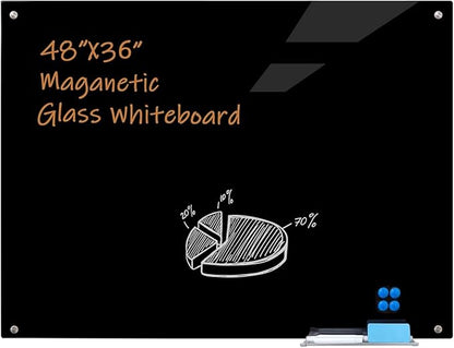 Glass Magnetic Dry Erase Board 48"x 36", Glass Blackboard for Wall Frameless Magnetic Blackboard for Office Home School