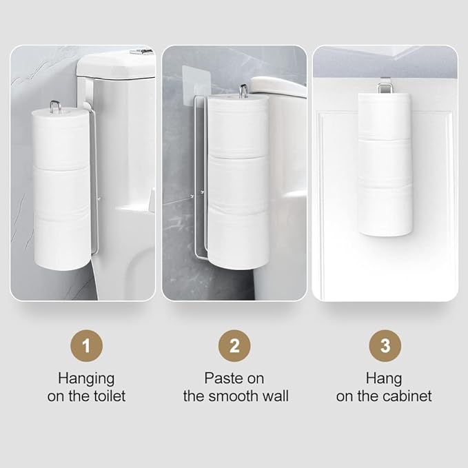 Bathroom Toilet Paper Roll Holder for 3 Roll Tissue, Brushed Nickel,Over The Tank Toilet Paper Holder,Self Adhesive Toilet Paper Holder Storage Wall Mount,Stainless Steel Toliet Paper Holder（2 Pcs）