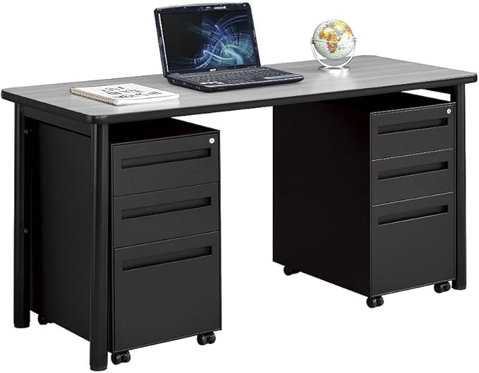 Brite Table Desk for Home and Office 3 Drawer Mobile Pedestals - Commercial Quality Small Computer Desk - 24"D x 60"W x 30"H Office Desk for Small Spaces - Simple Desk for Office and Study - Gray
