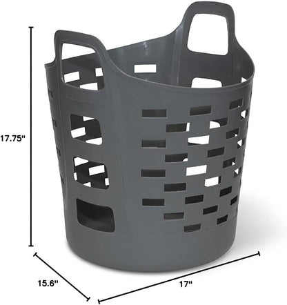 Clorox Flexible Laundry Basket - Plastic Hamper for Clothes, Bedroom, and Storage - Portable Round Bin with Carry Handles, 1 Bushel, Grey