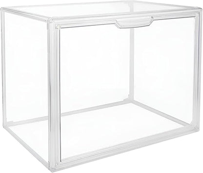 Clear Stackable Plastic Storage Bins with Magnetic Lid, Dustproof Book & Cosmetic Acrylic Display Cases, Large Figures Collectibles Showcase, Shoe Box, Protection Organizer (L, Count, 3)