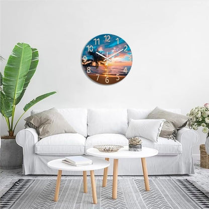 XFM Beach Wall Clocks Battery Operated 16 Inch Silent Non-Ticking Wall Clock Sunset Palm Tree Coastal Wall Clock for Bedroom Living Room Office Decor