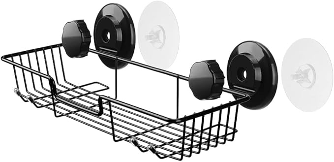 SANNO Suction Cup Shower Caddy Bathroom Caddies Storage Combo Organizer, No Damage Suction Cup,Rustproof Wire Basket for Kitchen Bathroom, Black,pack of 2