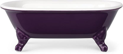 6.5" Ceramic Mini Decorative Clawfoot Bathtub Bar Soap Dish, Kitchen Sponge Holder and Shower Tray for Bathroom, 1 Pack(Plum)