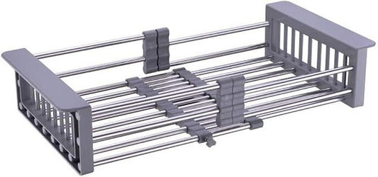 Dish Drying Rack, Over The Sink Dish Drying Rack, Stainless Steel Dish Drainer with Adjustable Arms Holder Functional Kitchen Sink Organizer for Vegetable and Fruit