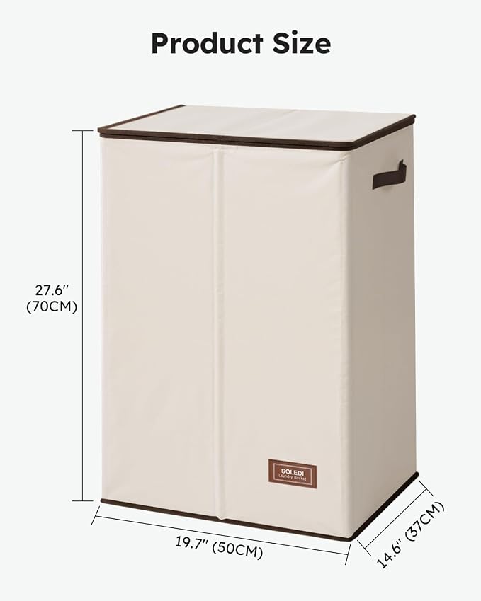 SOLEDI Laundry Hamper with Lid 130L Large & Tall Collapsible Laundry Basket, Clothes Hamper with Bag Removable Easy to Carry, Dirty Hampers for Bedroom, Bathroom, Dorm, College, Beige