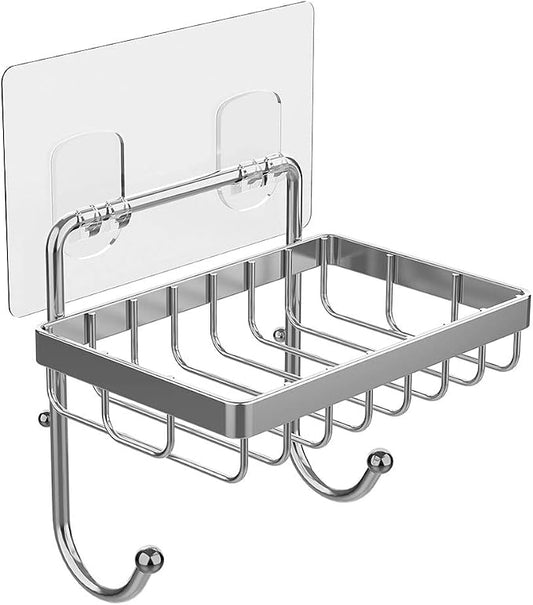ODesign Soap Dish Sponge Holder with Hook for Bathroom Shower Kitchen Wall Mounted Rustproof Stainless Steel