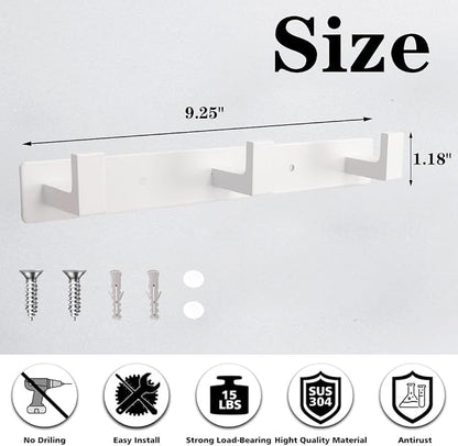 Coat Rack, Heavy Duty Stainless Steel 3 Tri Coat Hook Hanger, Wall Mounted Wall Hooks, Rustic Clothes Hook/Key Hook Rail for Bathroom Kitchen Entryway(2 Pack, 3 Hook White)