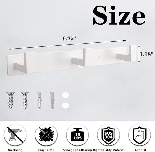 Coat Rack, Heavy Duty Stainless Steel 3 Tri Coat Hook Hanger, Wall Mounted Wall Hooks, Rustic Clothes Hook/Key Hook Rail for Bathroom Kitchen Entryway(2 Pack, 3 Hook White)