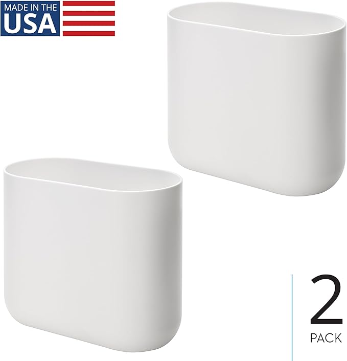 iDesign Small Slim Plastic Bathroom Trash Can, Garbage Can for Bedroom, Office, Desk, Dorm, 2-Pack, White