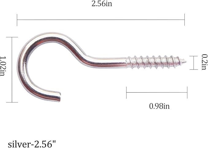 30 Pieces Stainless Steel Screw in Hooks for Hanging,Ceiling Hooks Cup Hook Screw for Hanging Christmas Lights LED Lights Outdoor Christmas Thanksgiving Decorations Indoor(Silver,2.56")