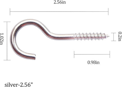 30 Pieces Stainless Steel Screw in Hooks for Hanging,Ceiling Hooks Cup Hook Screw for Hanging Christmas Lights LED Lights Outdoor Christmas Thanksgiving Decorations Indoor(Silver,2.56")