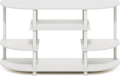 Furinno Jaya TV Stand, 4-Tier Toolless Assembly Corner Entertainment Center with Round Edges, TV Console for TV up to 44 Inch, Open Shelf Design, for Living Room, Bedroom, White