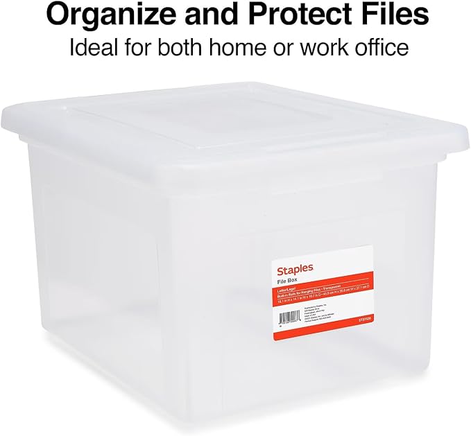 STAPLES File Box Plastic File Box Snap, Letter/Legal Size, Clear, 2/Pack