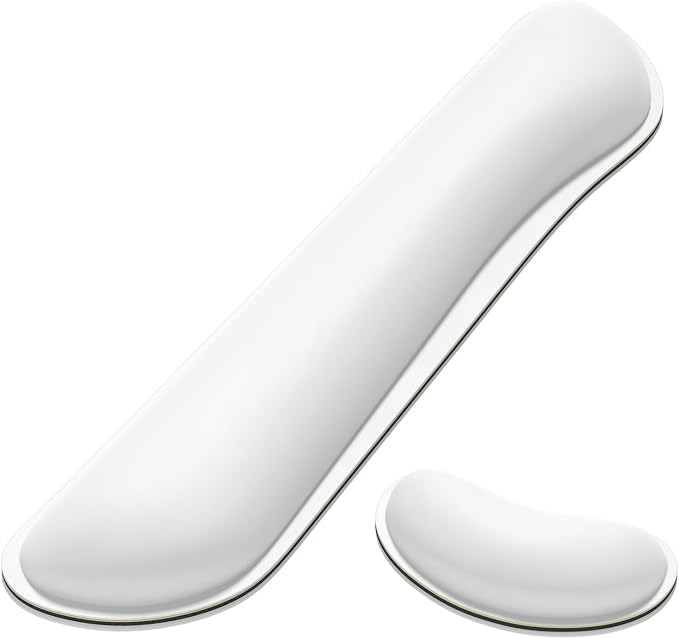 Dapesuom Keyboard Wrist Rest Set, Cute PU Leather Wrist Cushion for Computer Keyboard and Mousepad, Memory Foam Mouse Pad Rests Support with Non-Slip Base for Typing Pain Relief, Laptop, Ivory White