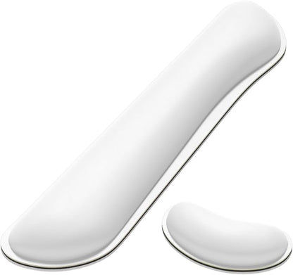 Dapesuom Keyboard Wrist Rest Set, Cute PU Leather Wrist Cushion for Computer Keyboard and Mousepad, Memory Foam Mouse Pad Rests Support with Non-Slip Base for Typing Pain Relief, Laptop, Ivory White