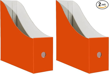Limitliho Orange-red Cardboard Magazine Holder (2 Pack), Magazine File Holder for Desk, Sturdy Book Bins for Classroom, Vertical File Folder Organizer, 10.6'' H×10.2'' L ×3.5''W Inch Magazine Rack