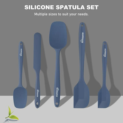 NileHome Silicone Spatula Set, 5 Pieces Food Grade Kitchen Utensils with Silicone Brush Heat Resistant Up to 600°F BPA-free Rubber Spatula for Scraping, Baking, Cooking, Mixing—Haze blue