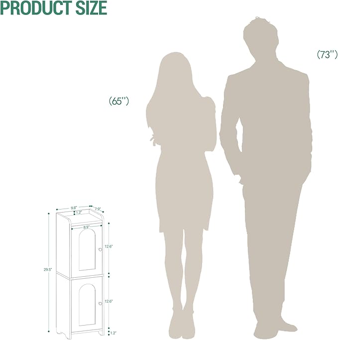 Hzuaneri Bathroom Storage Cabinet, Small Corner Floor Cabinet with 2 Doors and Adjustable Shelf, Narrow Toilet Paper Cabinets, Bathroom Organizer for Small Spaces, 7.9" D x 9.8" W x 29.5" H Greige