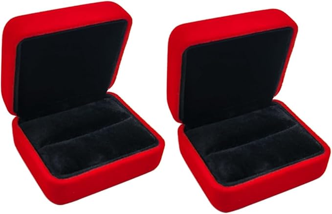 GBYAN 2 Pieces Velvet Ring Box, Jewelry Display Gift Box, Ring Case for Proposal,Engagement, Wedding,Red