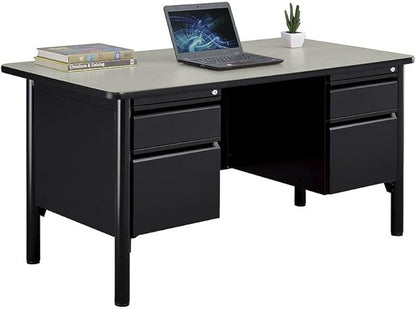 nbf signature series Stahl Double Pedestal Office Desk – Durable Cherry Laminate Computer Desk with 4 Lockable Drawers – Modern Executive Desk with File Cabinet – 60" W x 30" D Office Work Desk