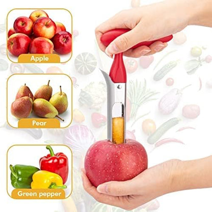 Premium Apple Corer Tool:Easy to Use and Clean- Durable and Sturdy Design Featuring Sharp Serrated Blades - Stainless Steel Corers for Apple and Pear - Core Fruits with Ease(Red)