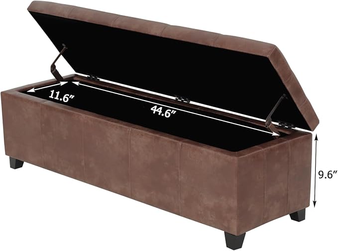 Homebeez 48" Faux Leather Storage Ottoman,End of Bed Bench,Upholstered Ottoman Bench with Storage for Living Room,Bedroom,Entryway