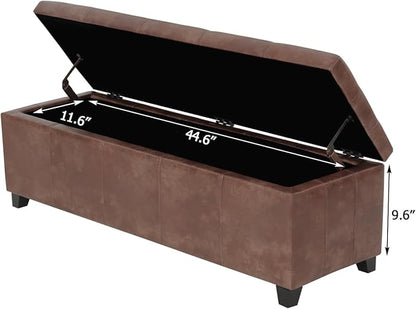 Homebeez 48" Faux Leather Storage Ottoman,End of Bed Bench,Upholstered Ottoman Bench with Storage for Living Room,Bedroom,Entryway