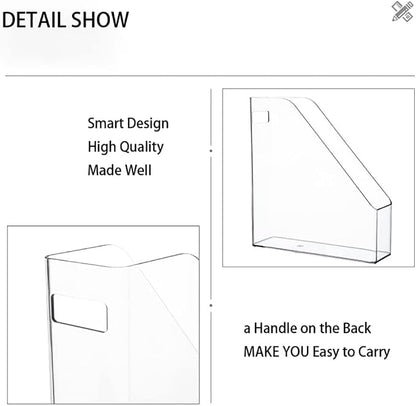 Magazine Holder, Clear Plastic Vertical File Magazine Organizer, Desktop File Magazine Book Storage Shelf for Office Desk (2PCS), 10.6x9.8x3.1 Inch