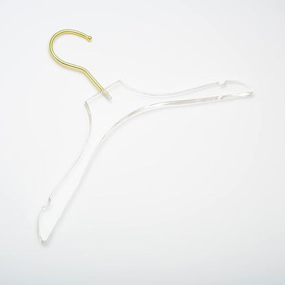HomeCube USA Clear Acrylic Clothes Hanger with Gold Hooks – Heavy Duty Lucite Closet Organizer, Elegant & Sturdy for Shirts, Dresses, Coats, Suits & Boutique Use (10, Small 13")