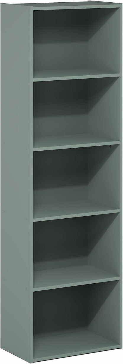Furinno LUDER Book Shelf, 5-Tier Bookshelf, Bookcase with Open Shelves, 9.4 x 15.8 x 52, Easy Assembly, for Living Room, Bedroom, Home Office, Sage Green