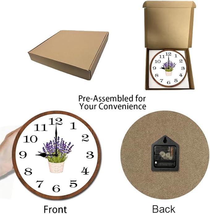 Lavender Wall Clock 10 Inch Wooden Battery Operated Autumn Forest Maple Leaves Wall Clocks Decorative Indoor,Decorative for Kitchen Bathroom Bedroom