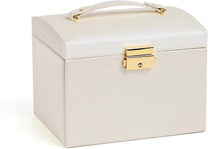CASEGRACE Jewelry Box Organizer for Women Girls, Three Layer Jewelry Storage Box with Mirror PU Leather Jewelry Display Case for for Bracelets, Earrings, Rings, Necklaces,White
