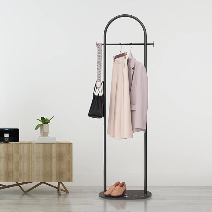 Clothing Rack Marble Base Metal Modern Coat Rack Stand Clothes Rack Stand for Bedroom Standing Garment Rack Heavy Duty Coat Hanger Rack Stand for Bag, Hat, Scarf, Jacket Black