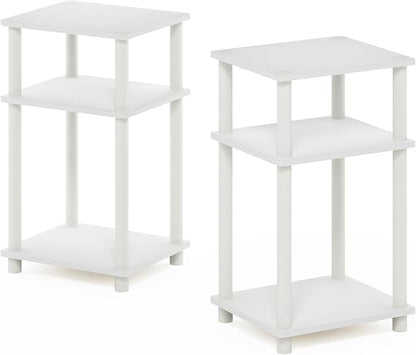 Furinno JUST Night Stand Set of 2, 3-Tier Turn-N-Tube Nightstand, Toolless Bedside Tables, End Table, Side Table with Open Storage for Bedroom, Closet, Dorm, Bathroom, White